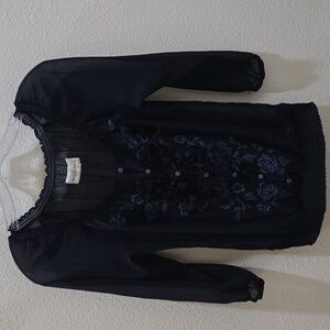 Abercrombie & Fitch Blouse Navy Blue Floral Lace 3/4 Sleeve Top Women's - Small